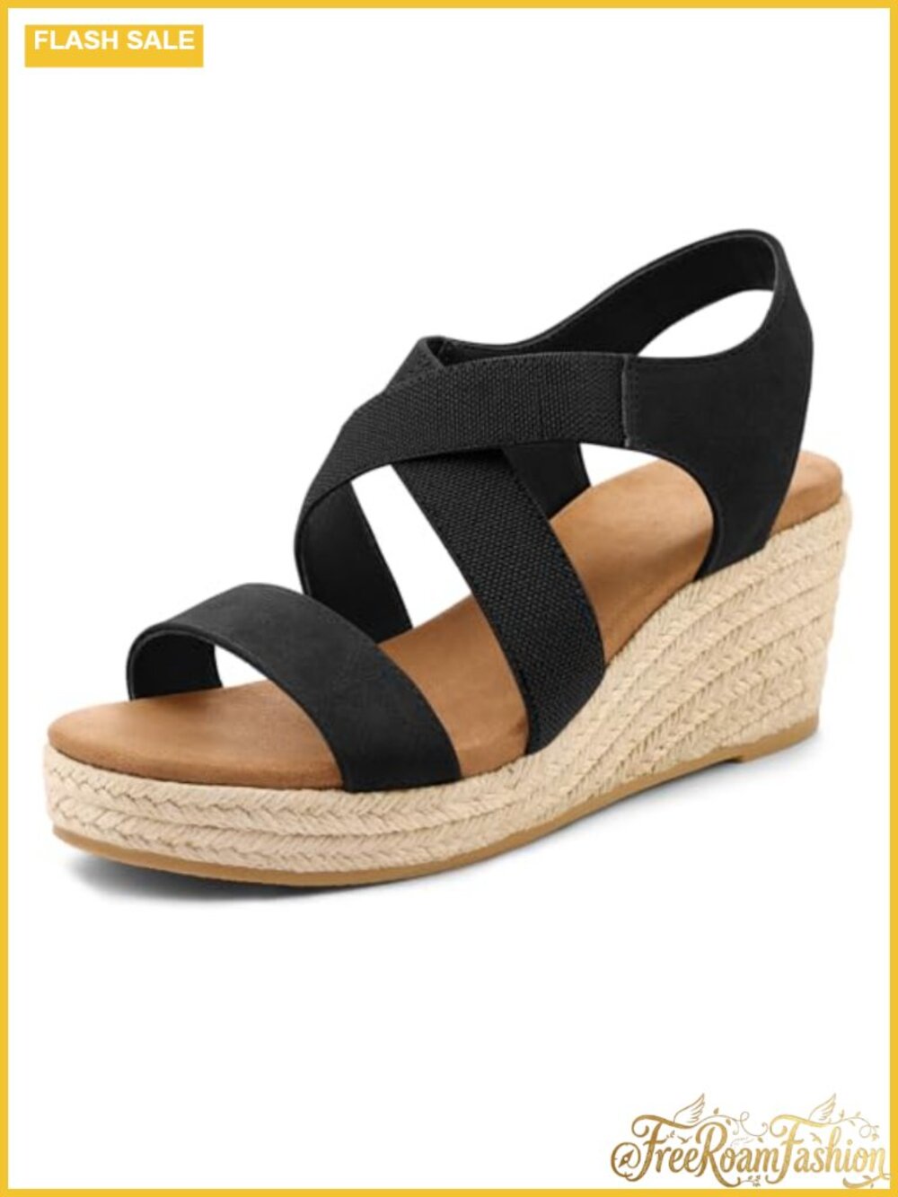Women's Espadrilles Platform Wedge Sandals Slip On Open Toe Elastic Ankle Strap